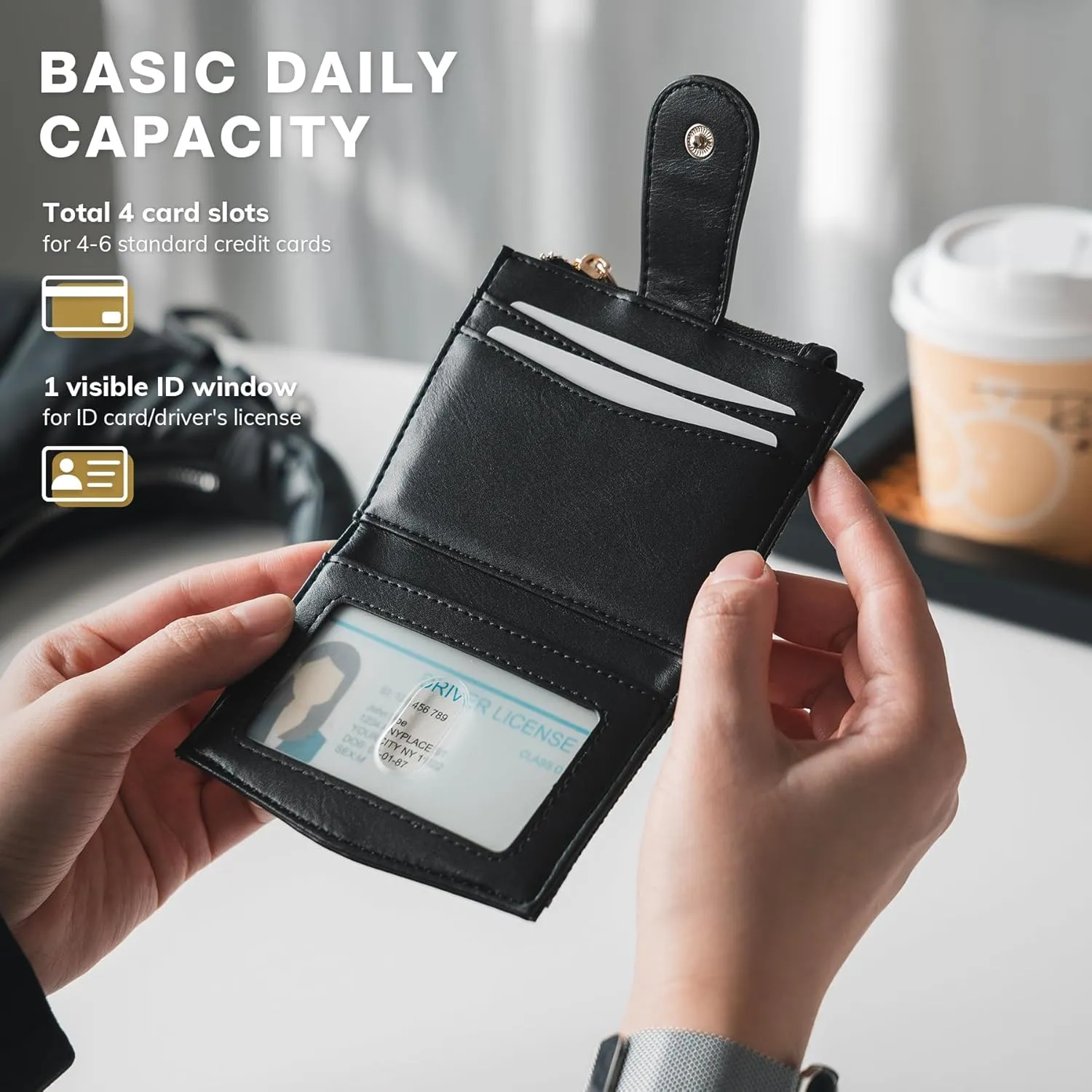 Womens Credit Card Holder Slim Minimalist Canvas & Leather Card Wallet, RFID Blocking Ladies Purses with KeyChain Zipped Coin Pocket Bifold Front Pocket Wallet