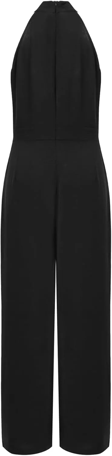 Women's Halter Bow Neck Sleeveless Slim Fit Straight Leg Rompers Elegant Office Jumpsuit