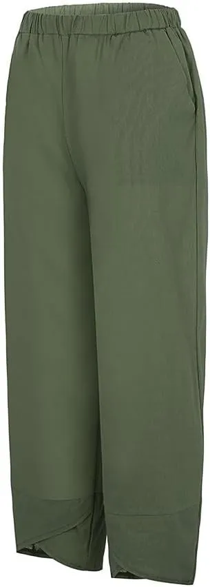 Womens Linen Pants 2025 Summer Casual Loose Waist Long Solid Cotton Pants Cotton Linen Lounge Beach Summer Pants