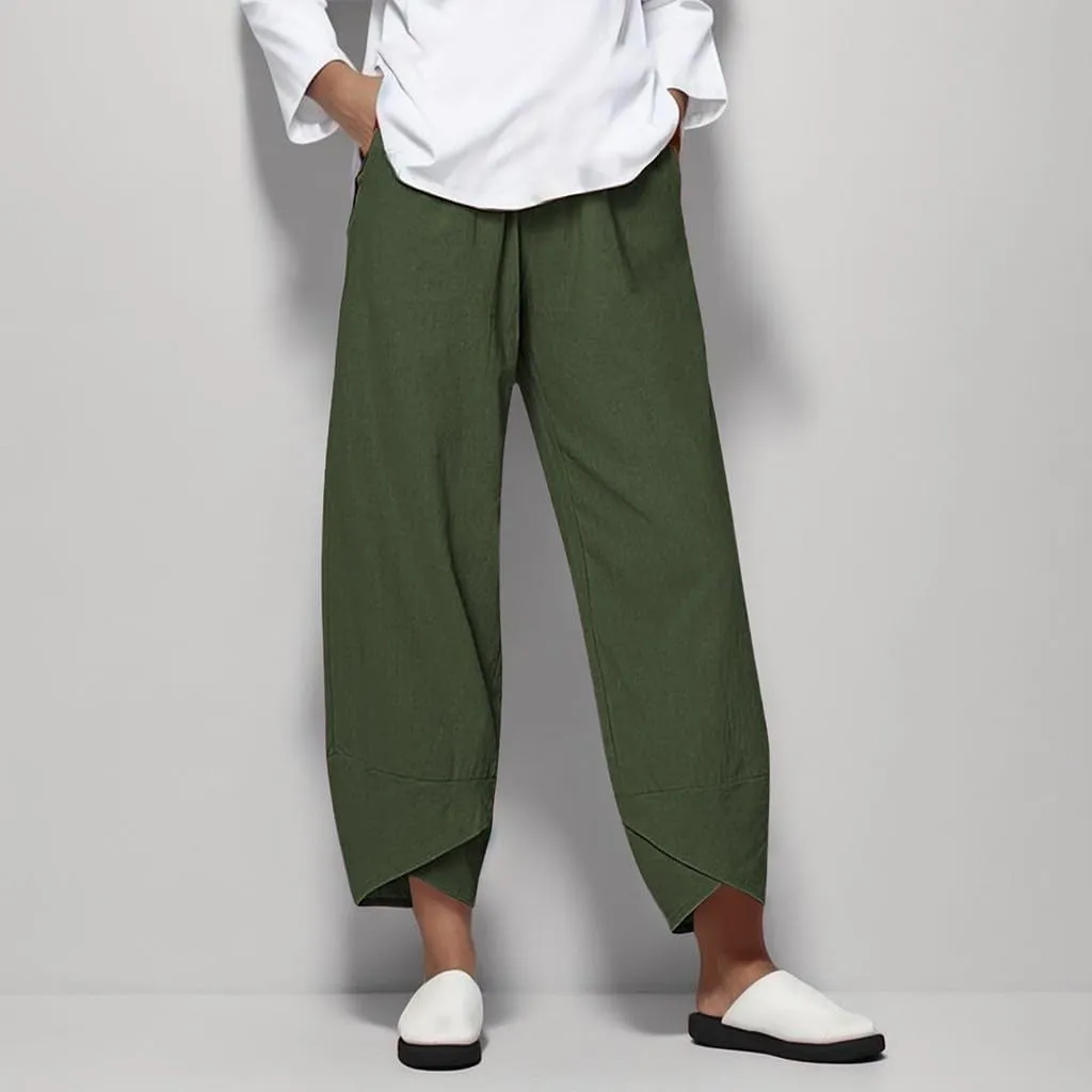 Womens Linen Pants 2025 Summer Casual Loose Waist Long Solid Cotton Pants Cotton Linen Lounge Beach Summer Pants