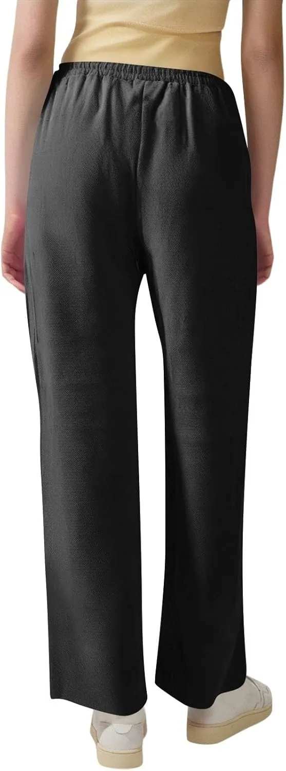 Women's Linen Pants High Waisted Loose Straight Leg Trousers Casual Summer Dress Pants Lounge Trousers with Pockets