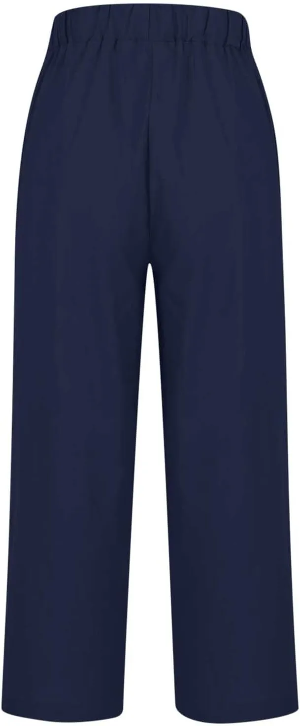 Womens Linen Pants Summer Casual Pants with Pockets Palazzo Cropped Pants Comfy Baggy Trousers High Waisted Capris