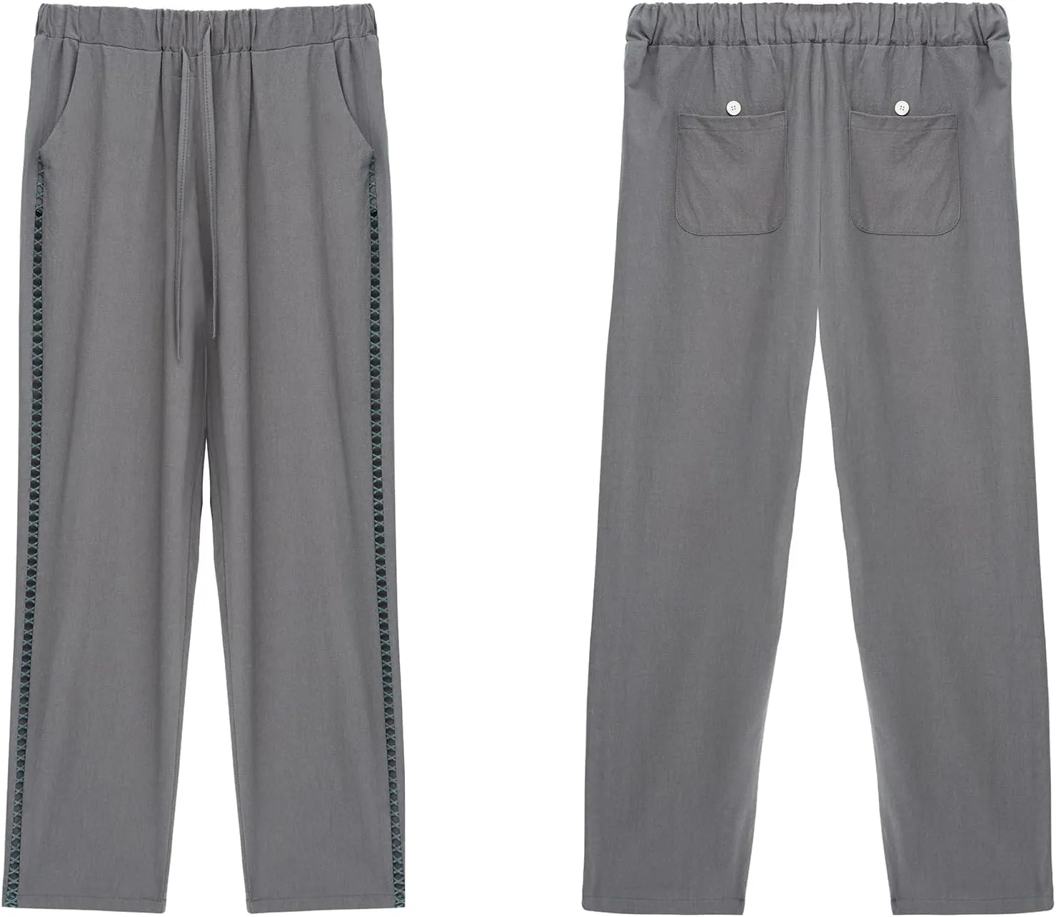 Womens Linen Pants with Pockets Casual Loose Drawstring High Waist Wide Leg Pants Summer Beach Pants S-3XL