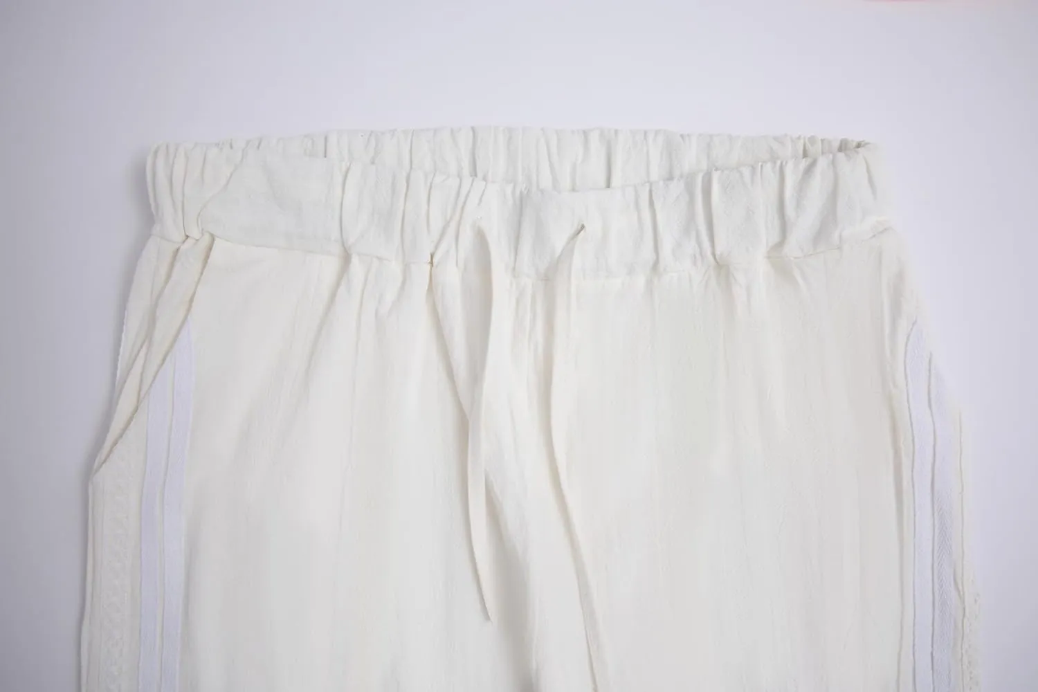 Womens Linen Pants with Pockets Casual Loose Drawstring High Waist Wide Leg Pants Summer Beach Pants S-3XL