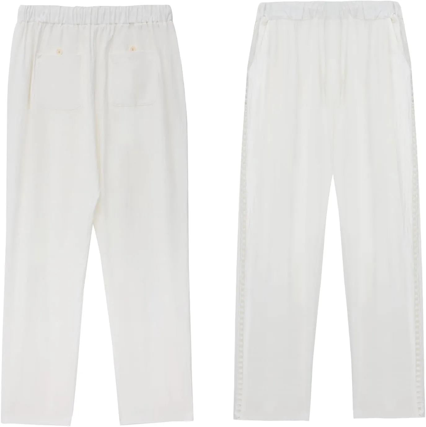 Womens Linen Pants with Pockets Casual Loose Drawstring High Waist Wide Leg Pants Summer Beach Pants S-3XL