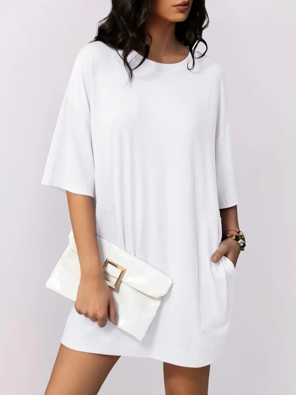 Womens Oversized T Shirt Dress Short Sleeve Crewneck Tunic Tops Basic Summer Casual Mini Short Dresses with Pockets