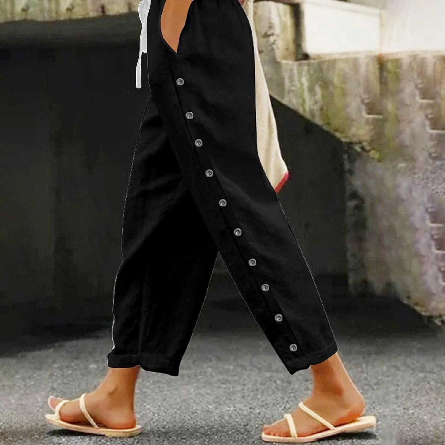 Womens Pants, Casual Pants Peasant Linen Straight Leg Drawstring Plaid 2025 Loose