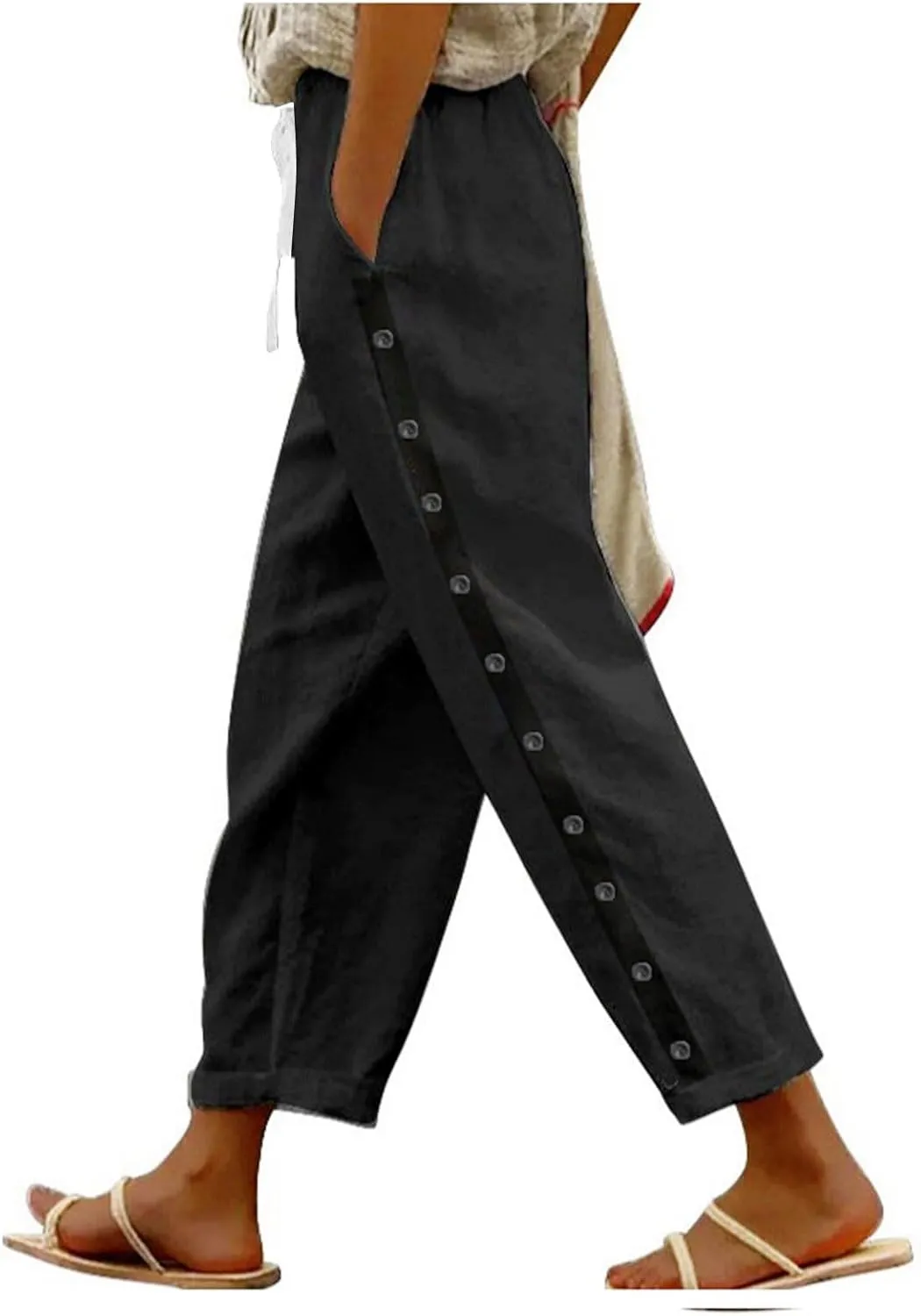 Womens Pants, Casual Pants Peasant Linen Straight Leg Drawstring Plaid 2025 Loose