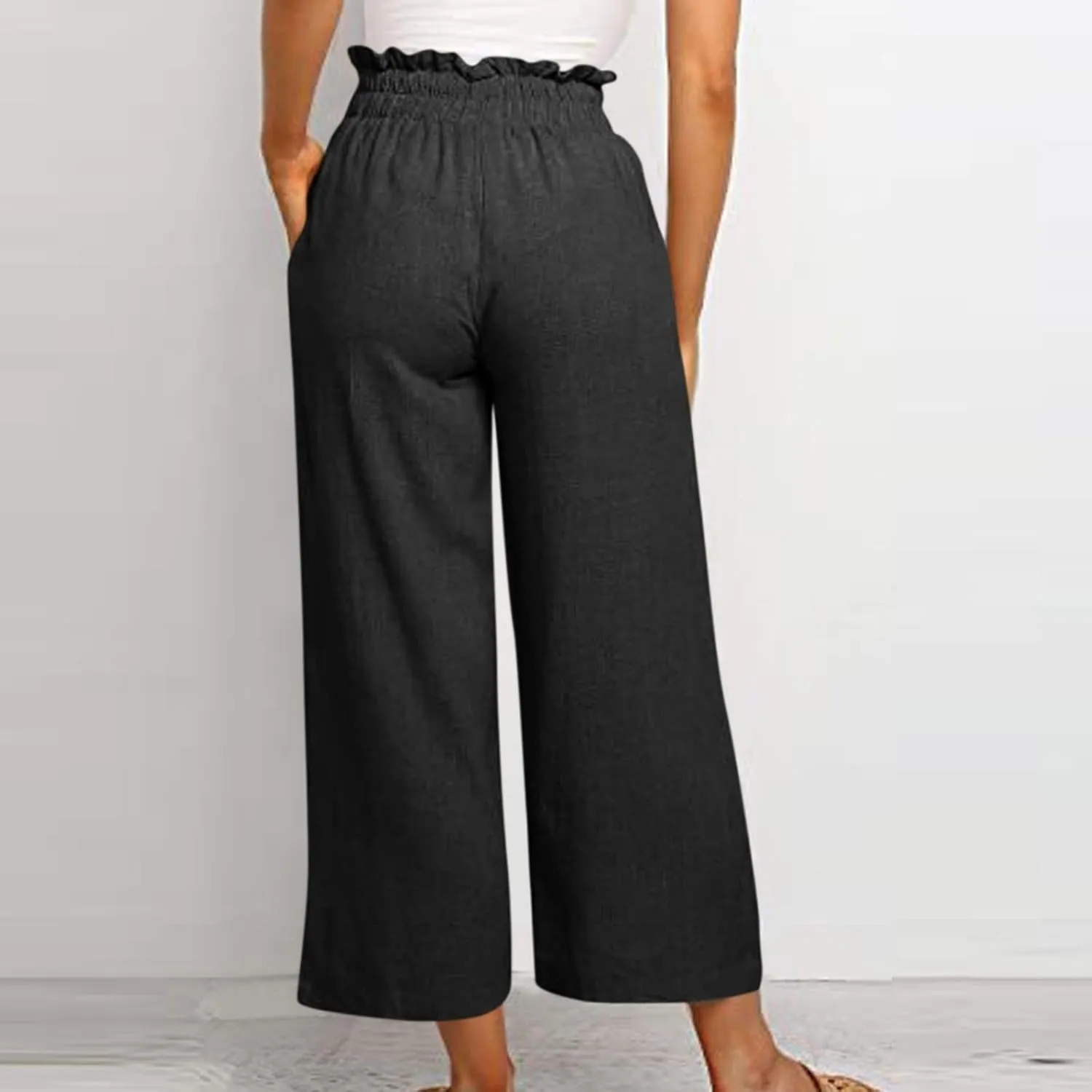 Women's Pants, Cotton Linen High Waisted Straight Leg Pants Wide Baggy Sweatpants