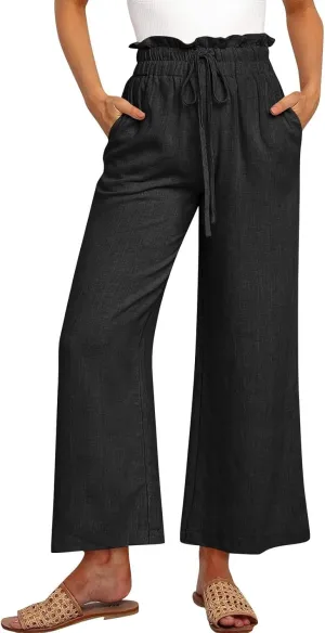 Women's Pants, Cotton Linen High Waisted Straight Leg Pants Wide Baggy Sweatpants