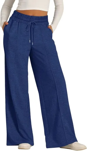 Women's Pants, High Waisted Straight Leg Linen Pants Wide Summer Sweatpants Palazzo