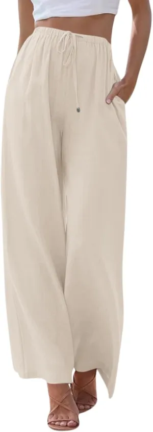 Women's Pants, Pants High Waisted Wide Leg Cotton Linen Straight Lightweight Sweatpants