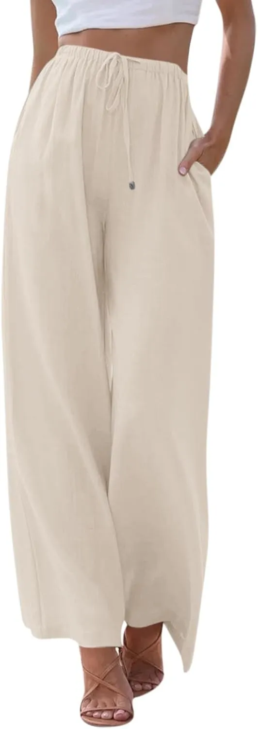 Women's Pants, Pants High Waisted Wide Leg Cotton Linen Straight Lightweight Sweatpants