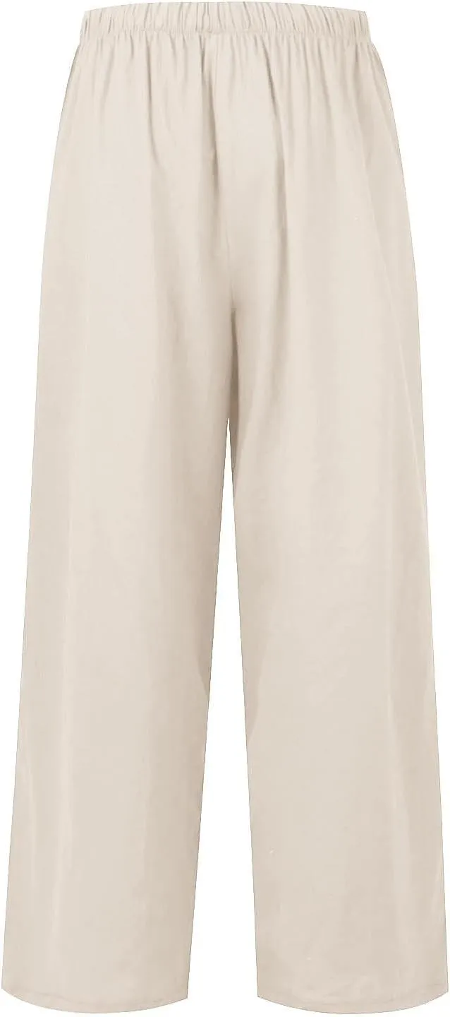 Women's Pants, Pants High Waisted Wide Leg Cotton Linen Straight Lightweight Sweatpants