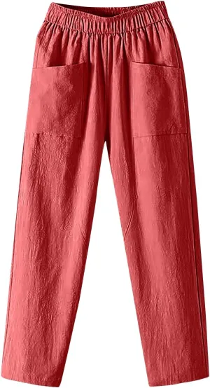 Womens Pants, Peasant Pants Linen Straight Leg Trendy Casual Loose Cotton Wide