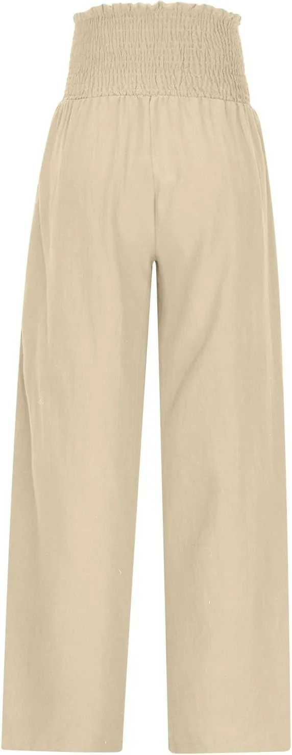 Women's Pants Summer High Waisted Wide Leg Trousers Loose Cotton Linen Palazzo Pant Casual Slacks Vacation Outfits