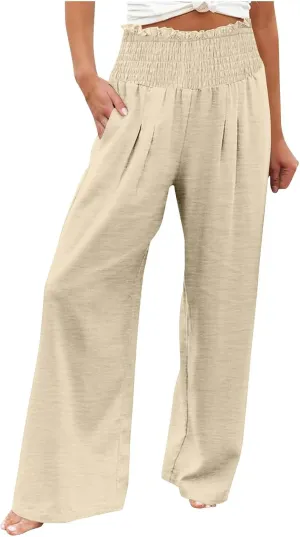 Women's Pants Summer High Waisted Wide Leg Trousers Loose Cotton Linen Palazzo Pant Casual Slacks Vacation Outfits