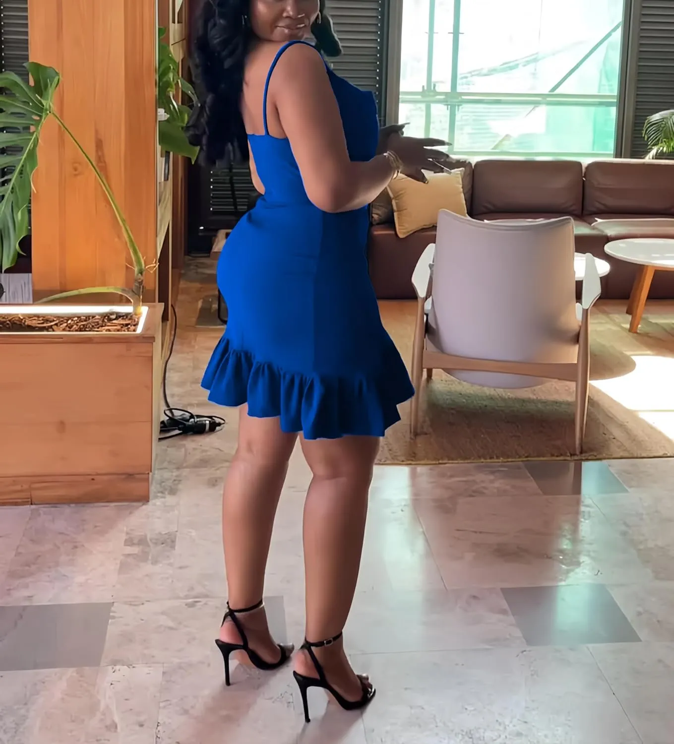 Womens Sexy Sleeveless Bodycon Mini Dress 2024 Summer Casual Straps Short Ruffle Dresses Beach Party Club Homecoming