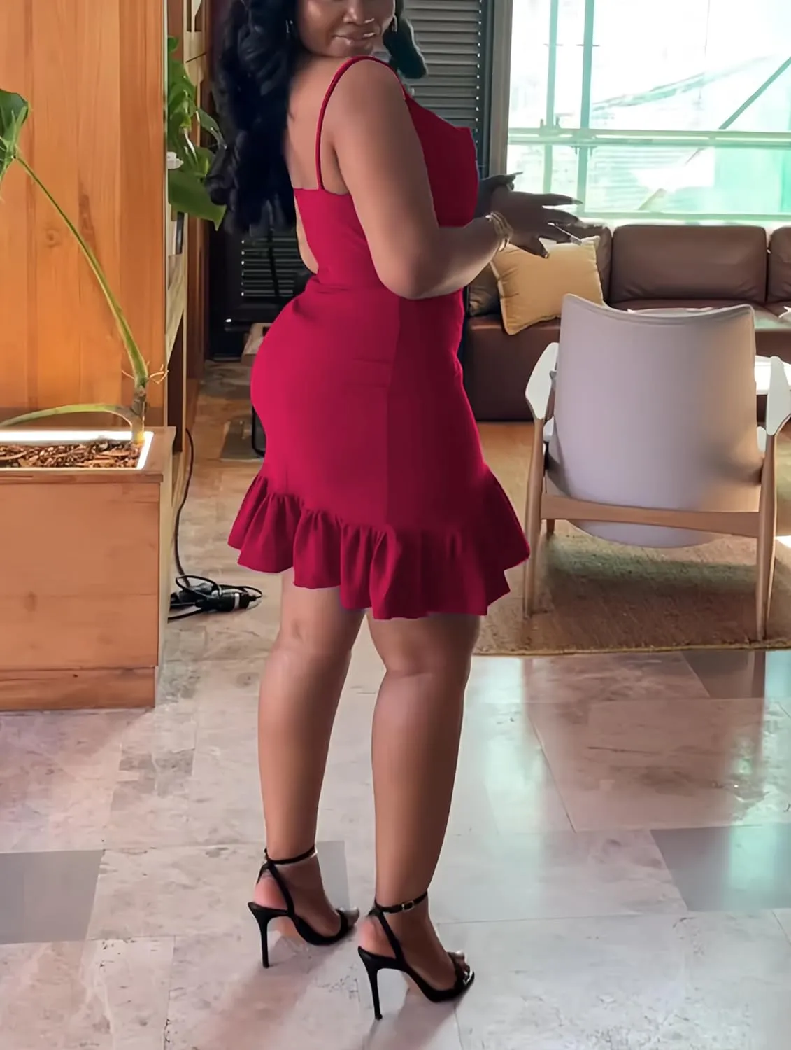 Womens Sexy Sleeveless Bodycon Mini Dress 2024 Summer Casual Straps Short Ruffle Dresses Beach Party Club Homecoming