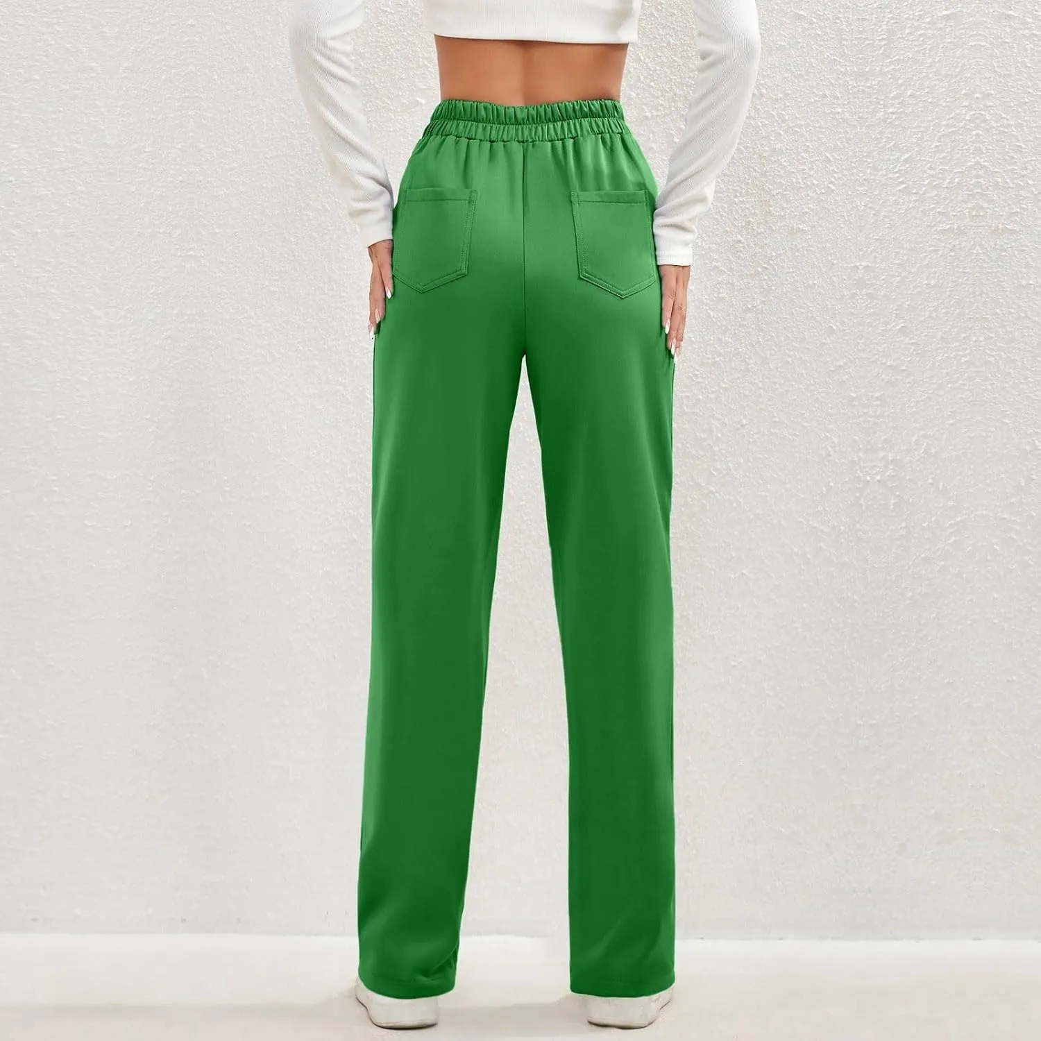 Women's Straight Leg Dress Pants Fahion 2024 High Waisted Button Down Stretchy Business Work Trousers with Pockets