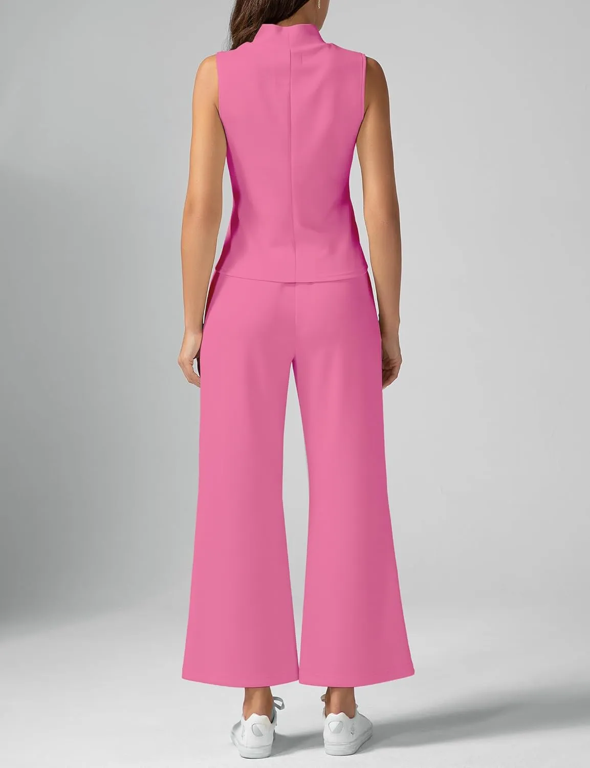 Women's Summer 2 Piece Outfits Mock Neck Tank Top Cropped Wide Leg Pants Lounge Sets 2025 Fashion Tracksuit