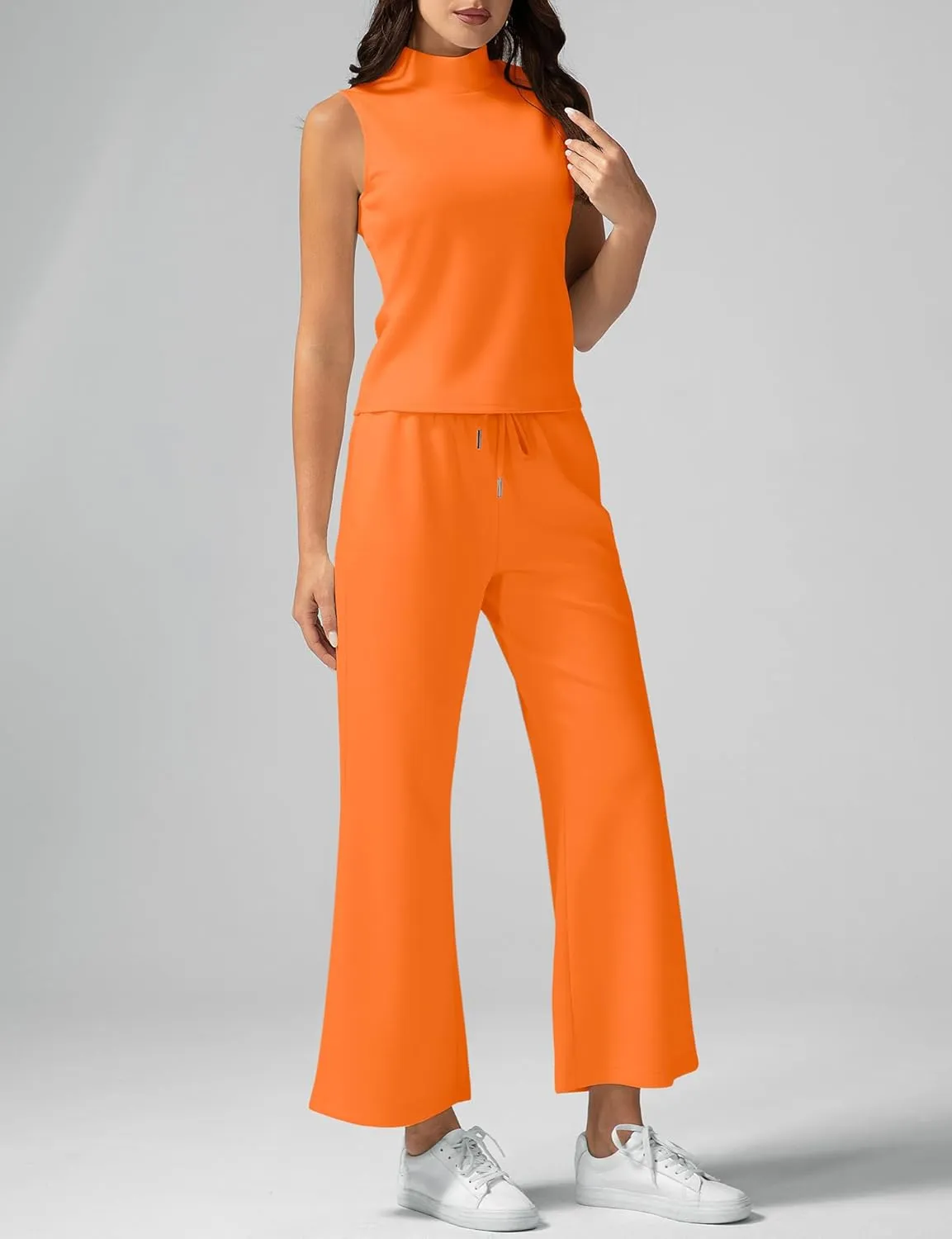 Women's Summer 2 Piece Outfits Mock Neck Tank Top Cropped Wide Leg Pants Lounge Sets 2025 Fashion Tracksuit
