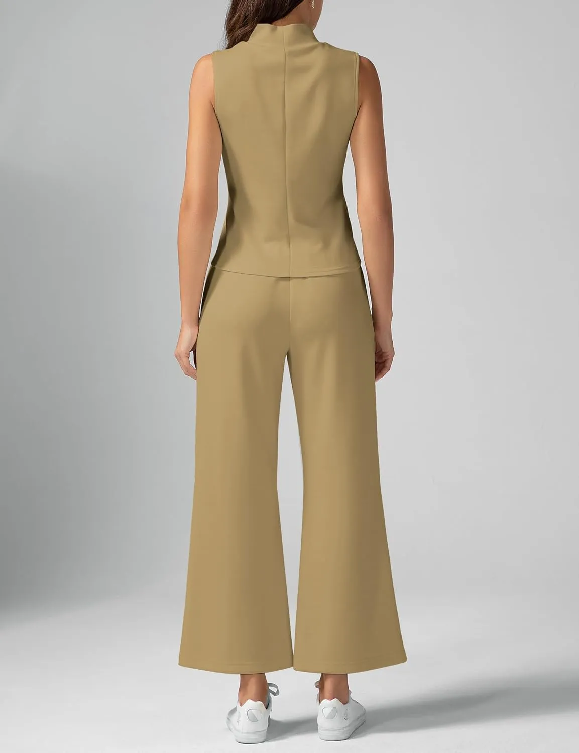 Women's Summer 2 Piece Outfits Mock Neck Tank Top Cropped Wide Leg Pants Lounge Sets 2025 Fashion Tracksuit
