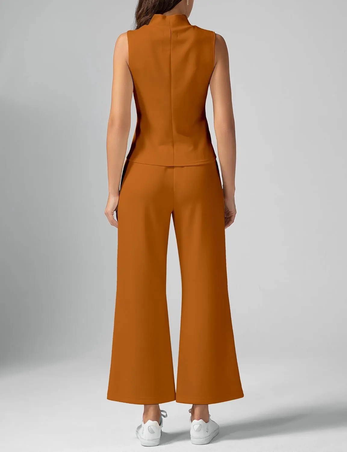 Women's Summer 2 Piece Outfits Mock Neck Tank Top Cropped Wide Leg Pants Lounge Sets 2025 Fashion Tracksuit