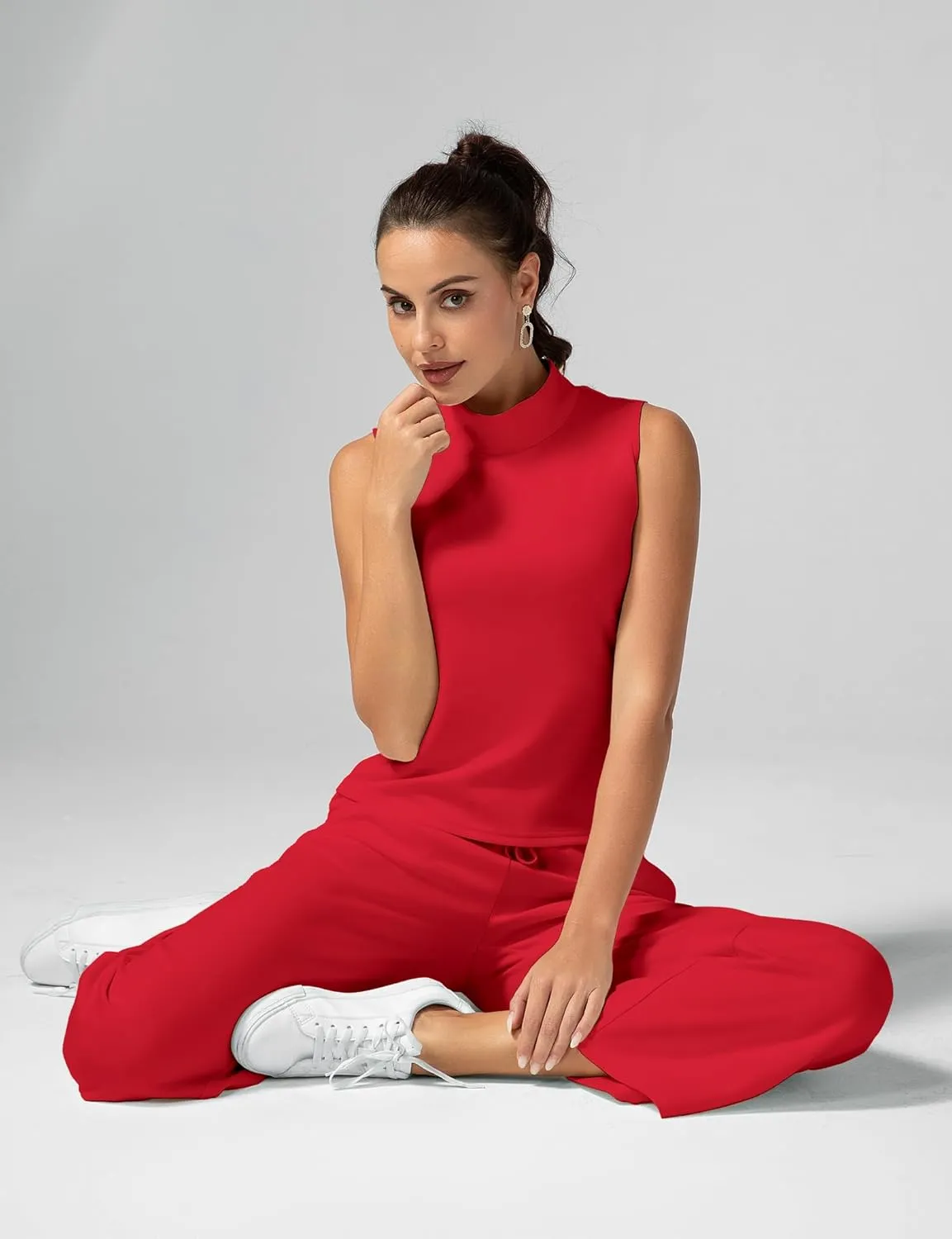 Women's Summer 2 Piece Outfits Mock Neck Tank Top Cropped Wide Leg Pants Lounge Sets 2025 Fashion Tracksuit