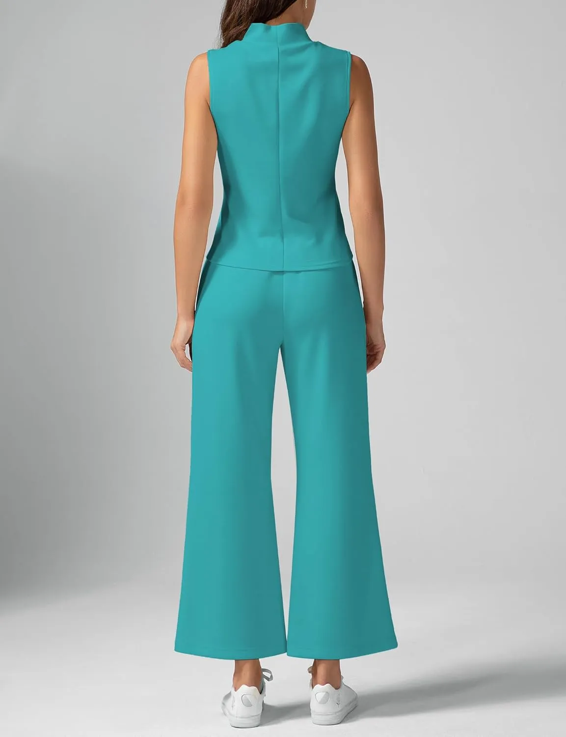Women's Summer 2 Piece Outfits Mock Neck Tank Top Cropped Wide Leg Pants Lounge Sets 2025 Fashion Tracksuit