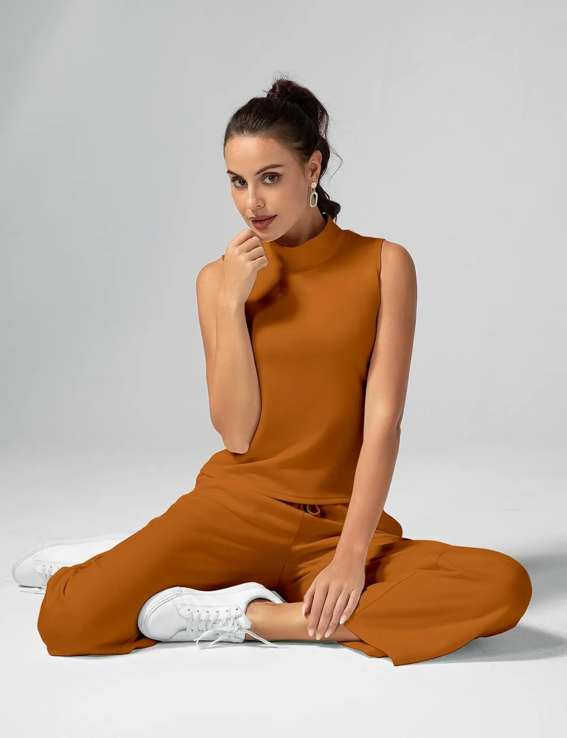 Women's Summer 2 Piece Outfits Mock Neck Tank Top Cropped Wide Leg Pants Lounge Sets 2025 Fashion Tracksuit