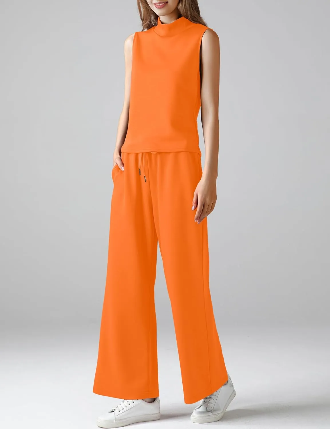 Women's Summer 2 Piece Outfits Mock Neck Tank Top Cropped Wide Leg Pants Lounge Sets 2025 Fashion Tracksuit