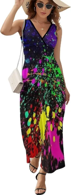 Women's Summer Casual Wrap Dress Sleeveless Flared Midi Dress