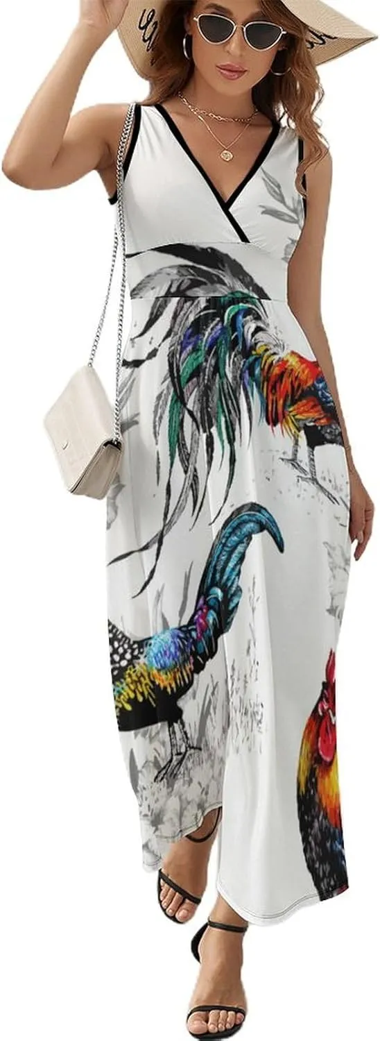 Women's Summer Casual Wrap Dress Sleeveless Flared Midi Dress