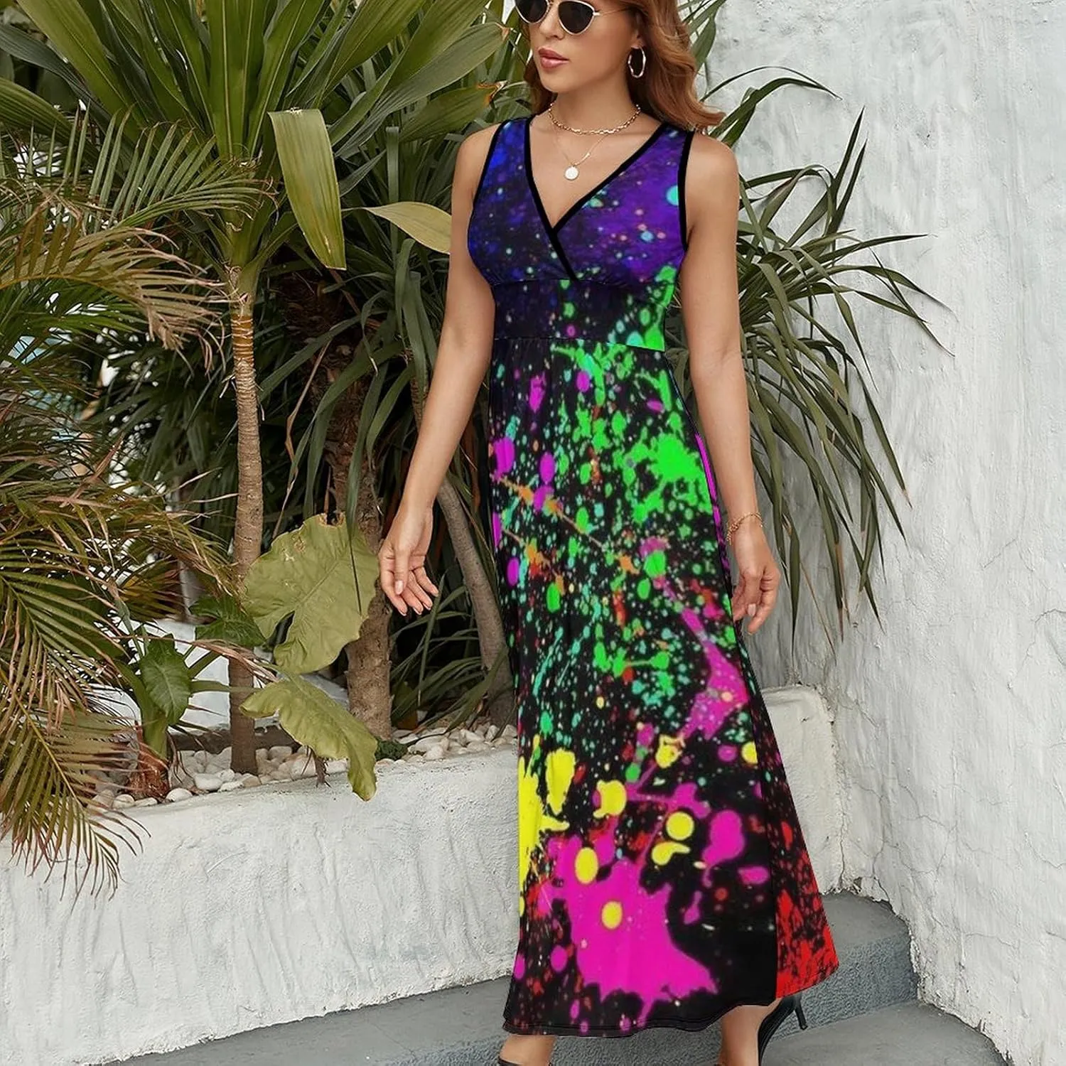 Women's Summer Casual Wrap Dress Sleeveless Flared Midi Dress