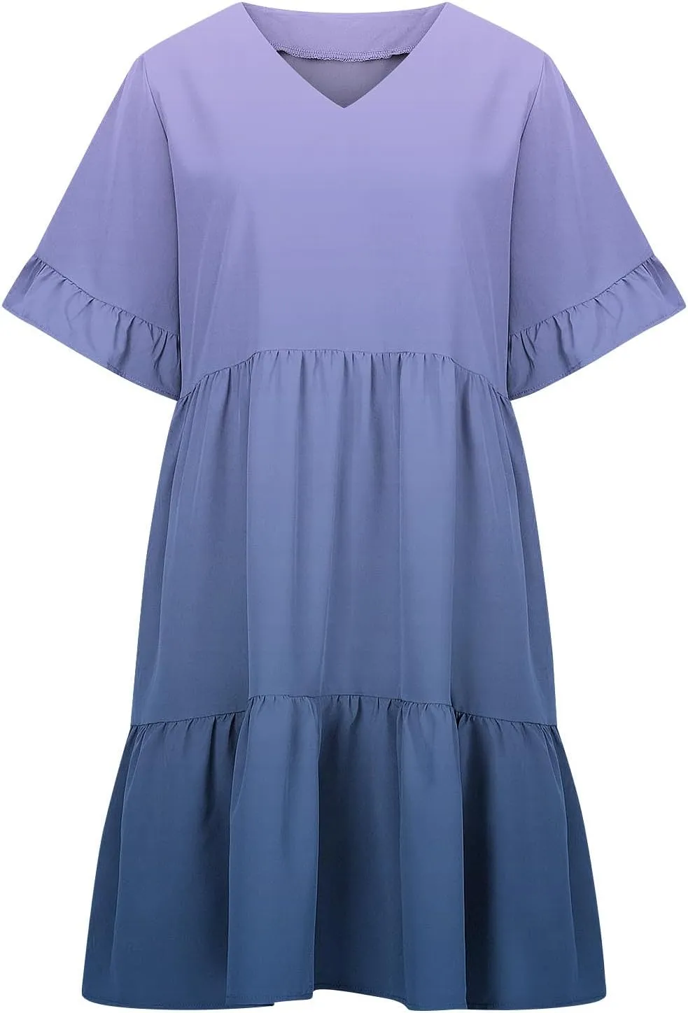 Womens Summer Dresses Fashion V Neck Ruffle Sleeve Polka Dot Print Dress with Pocket Casual Beach Vacation Mini Dress