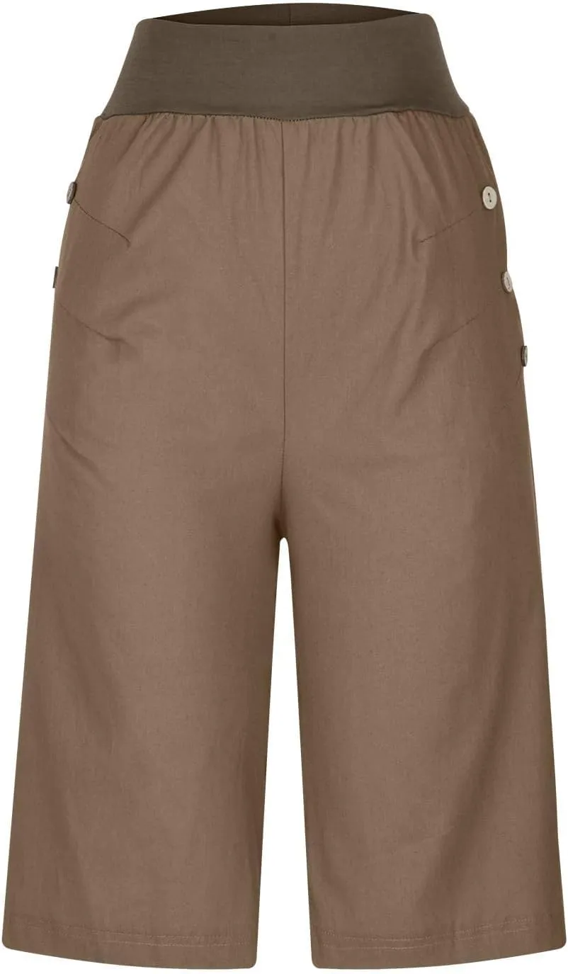 Women's Summer Linen Capri Pants with Pockets Casual High Waist Wide Leg Trousers Trendy Bermuda Shorts S-4XL