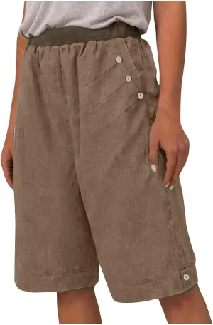 Women's Summer Linen Capri Pants with Pockets Casual High Waist Wide Leg Trousers Trendy Bermuda Shorts S-4XL