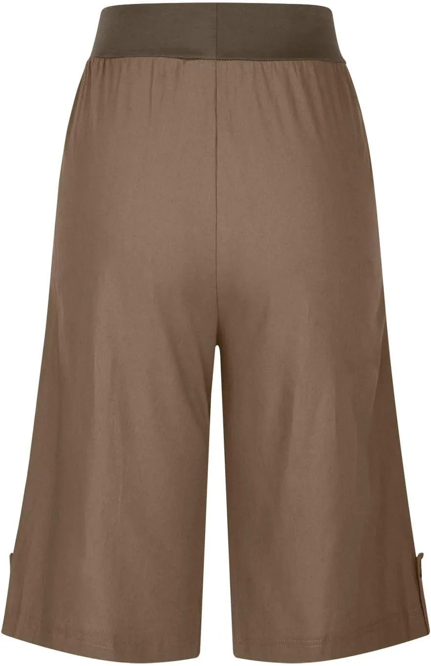 Women's Summer Linen Capri Pants with Pockets Casual High Waist Wide Leg Trousers Trendy Bermuda Shorts S-4XL