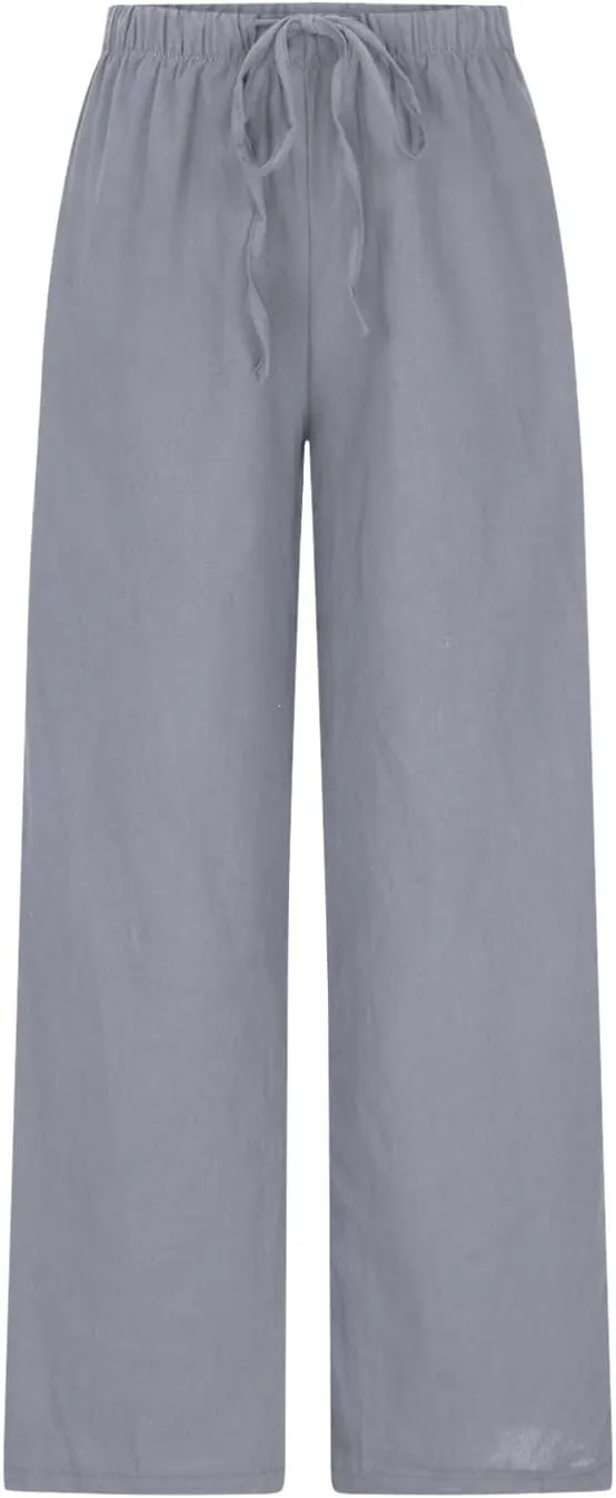 Womens Summer Linen Palazzo Pants Causal Elastic High Waist Flowy Wide Leg Pant Trousers Resort Wear Outfits 2024