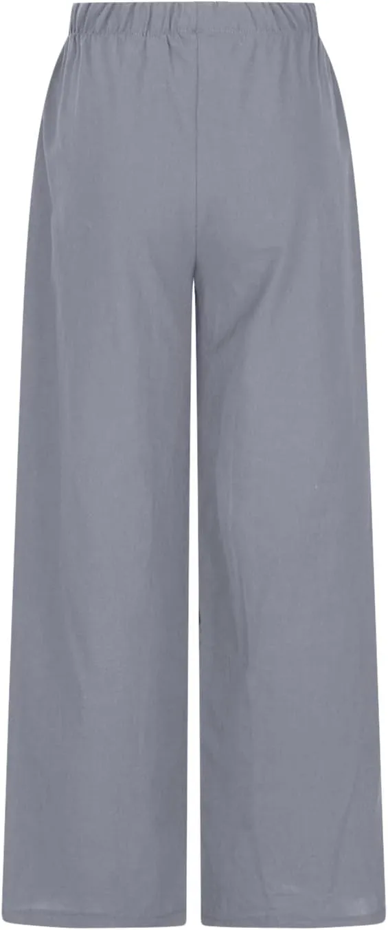 Womens Summer Linen Palazzo Pants Causal Elastic High Waist Flowy Wide Leg Pant Trousers Resort Wear Outfits 2024