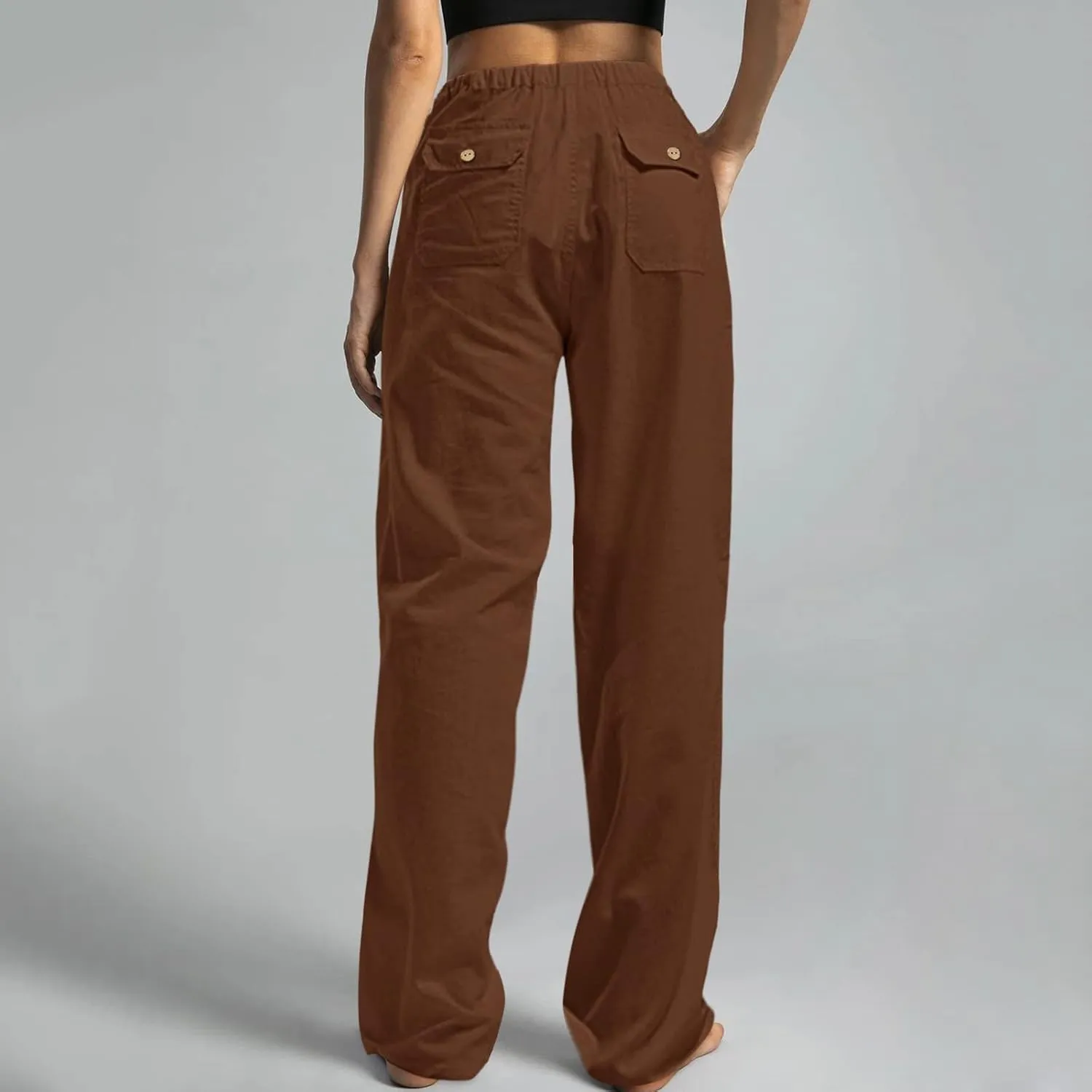 Womens Summer Linen Pants Casual High Waisted Loose Lightweight Pants Wide Leg Slacks Baggy Drawstring Stretchy Trousers
