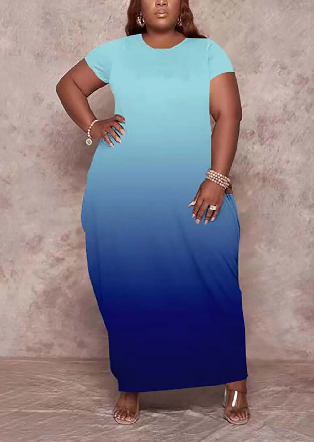 Women's Summer Plus Size Short Sleeved Long Dress Casual Loose Faith Beach Maxi Dress with Pockets