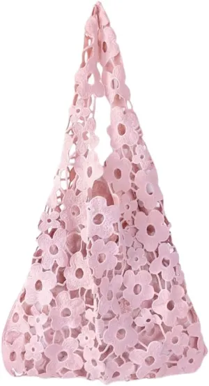 Women's Tote Bag, Hollow Out Beach Tote Bag Cute Aesthetic Hobo Bag Flower Pattern Shoulder Bag Beach Bag for Women