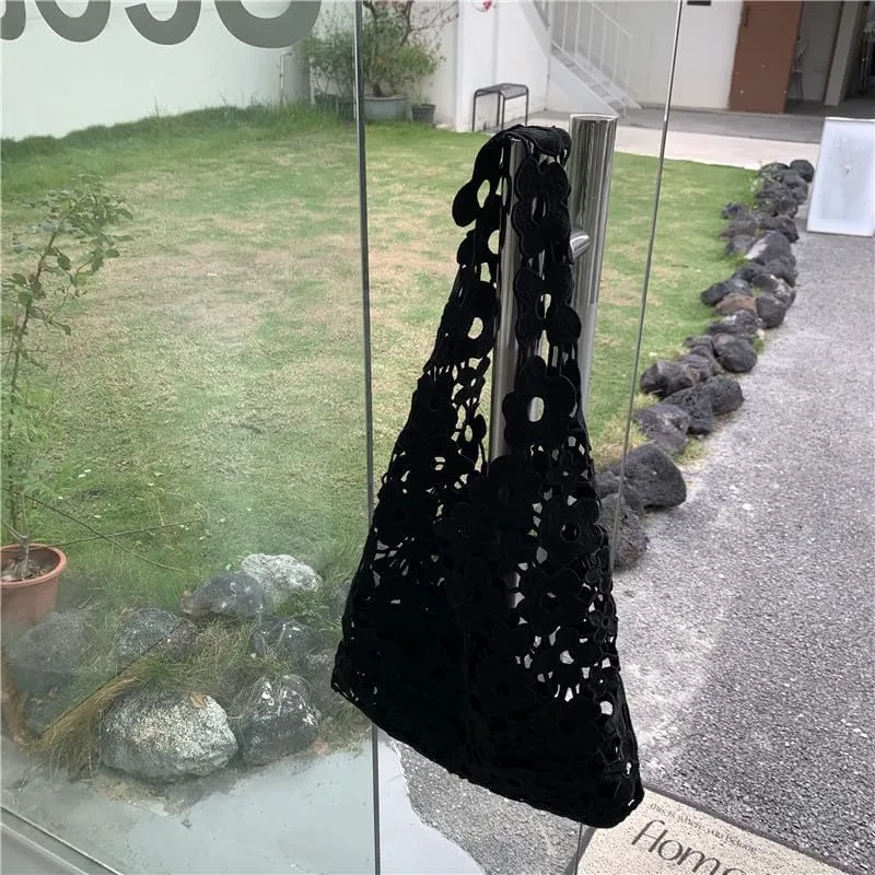 Women's Tote Bag, Hollow Out Beach Tote Bag Cute Aesthetic Hobo Bag Flower Pattern Shoulder Bag Beach Bag for Women