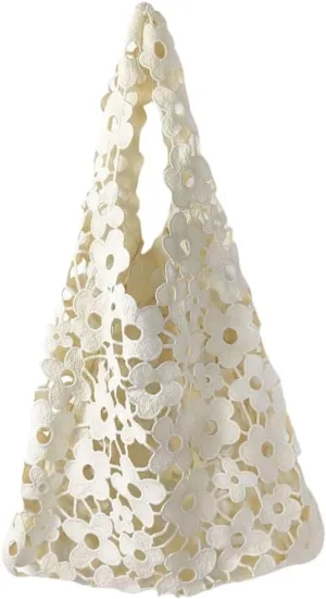 Women's Tote Bag, Hollow Out Beach Tote Bag Cute Aesthetic Hobo Bag Flower Pattern Shoulder Bag Beach Bag for Women