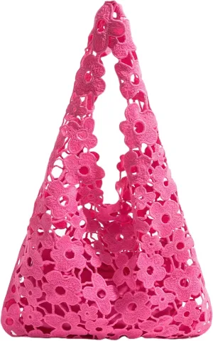 Women's Tote Bag, Hollow Out Beach Tote Bag Cute Aesthetic Hobo Bag Flower Pattern Shoulder Bag Beach Bag for Women