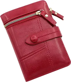 Womens Vintage Leather Wallets Zipper Purse for Travel Credit Card Holder Phone Organizer Leather Pocket Wallets