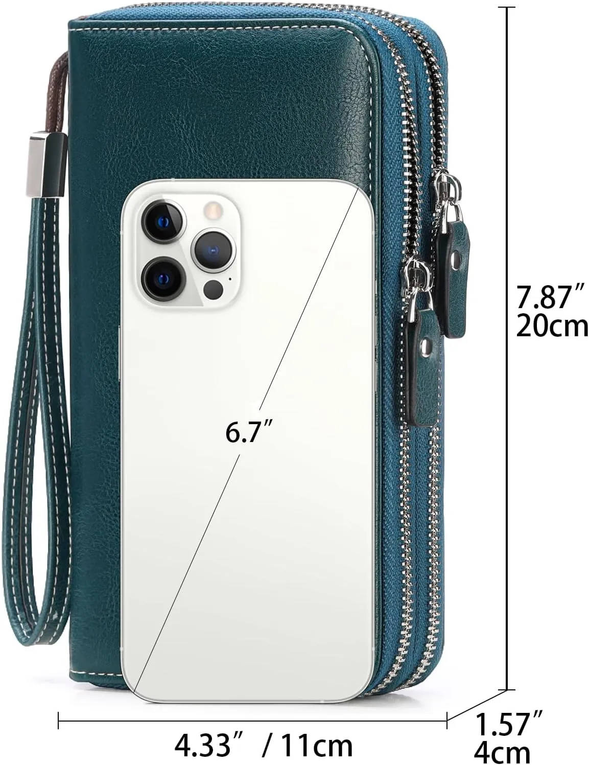 Womens Wallet Leather Bifold RFID Blocking Credit Card Case with Double Zipper Pockets and Wristlet Strap