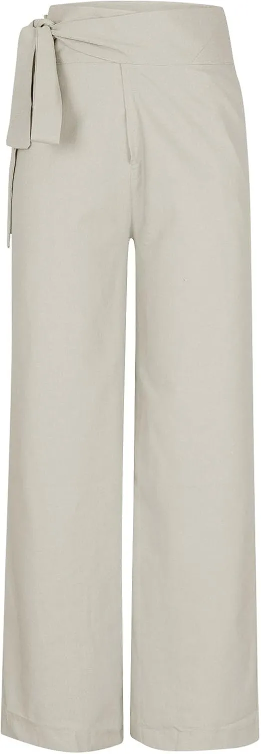 Women's Wide Leg Tie Front Pants 2024 Summer High Waist Business Casual Pants Solid Color Trousers Work Outfits